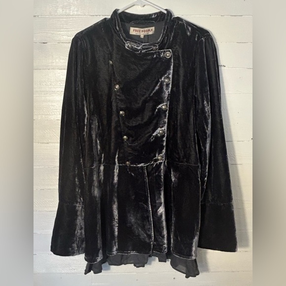 NWT Free People Faye velvet jacket, grayish blue, women’s size XL. - Picture 2 of 7
